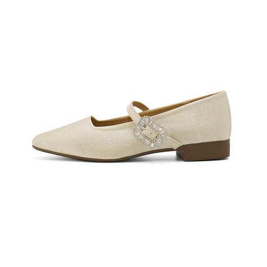 Damen elegante Ballerinas mit modischem Riemchen und glitzernder Schnallenapplikation EB