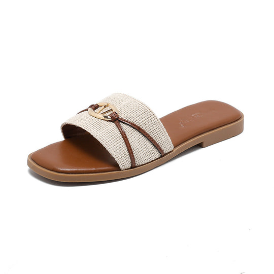 Damen modische Riemensandalen mit dekorativem Goldakzent und komfortablem Fußbett EB