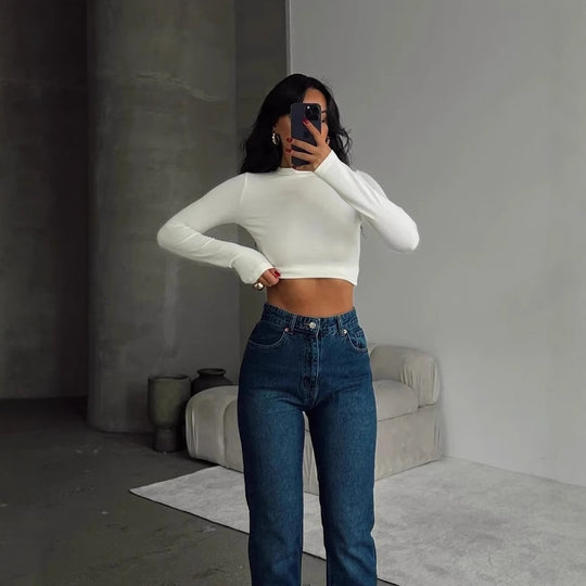 Damen modisches Trocken-Fit Crop-Top mit Stehkragen EB