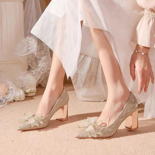 Damen glamouröse High Heels mit funkelndem Schleifenakzent EB