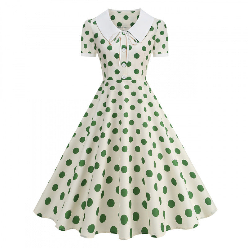 Damen Retro Maxikleid mit Kragen und Punkten EB