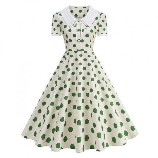 Damen Retro Maxikleid mit Kragen und Punkten EB