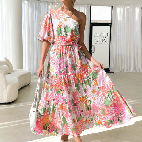 Damen Sommerliches Maxikleid mit asymmetrischem Schnitt und floralen Motiven EB