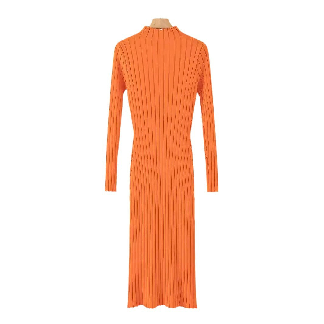 Damen Langarm-Rippstrickkleid mit hochgeschlossenem Kragen und figurbetontem Schnitt EB