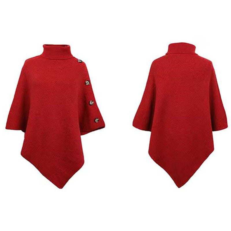 Damen Strick-Poncho mit steigendem Kragen und dekorativen Knopfdetails EB