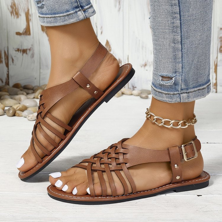 Damen geflochtene Riemchensandalen mit verstellbarem Riemen EB