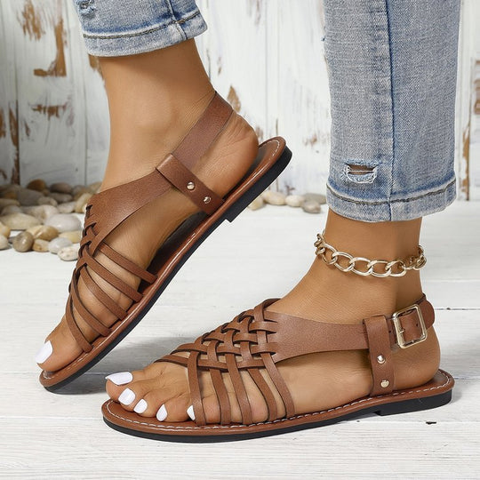 Damen geflochtene Riemchensandalen mit verstellbarem Riemen EB