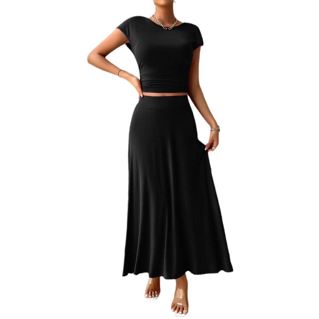Damen lässiges Kopftuch-Set mit kurzem Oberteil und fließendem Maxi-Rock EB