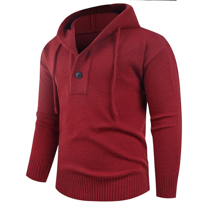 Herren modischer Pullover mit hohem Kragen und funktionalen Knöpfen EB