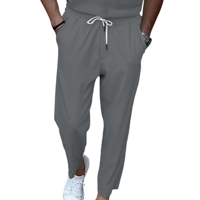 Herren Leichte Casual-Hose mit elastischem Bund, Kordelzug & feiner Längsstruktur EB