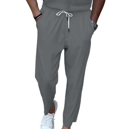 Herren Leichte Casual-Hose mit elastischem Bund, Kordelzug & feiner Längsstruktur EB