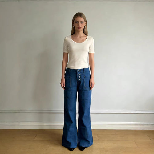 Damen Bootcut Jeans mit hohem Bund und Knopfleiste