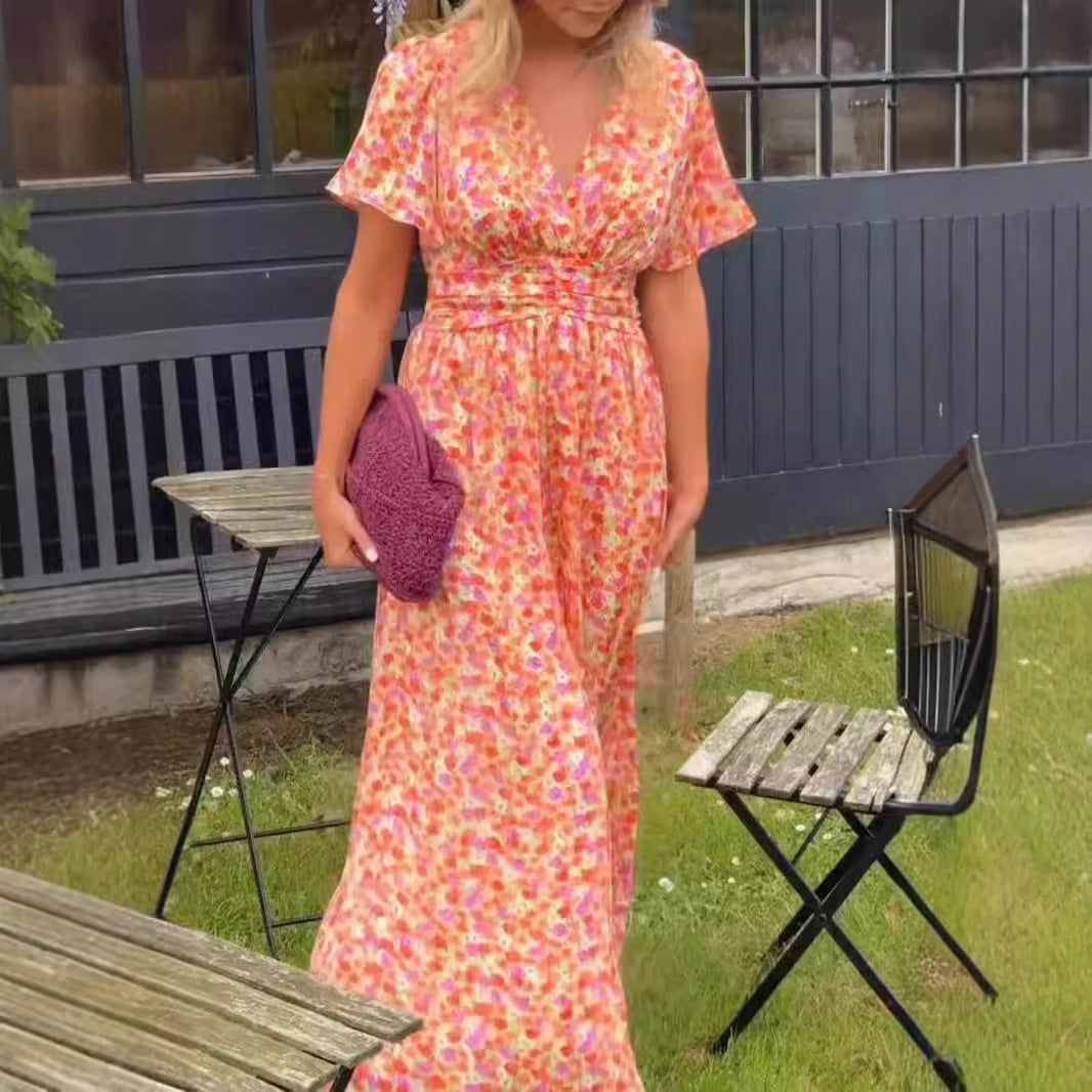 Damen Maxikleid mit floralem Muster und raffinierten Ärmeln EB