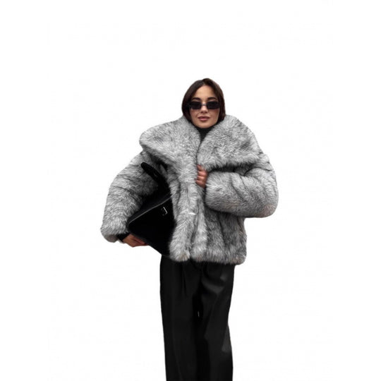 Damen Kunstpelzjacke mit voluminösem Kragen und lockerer Passform EB
