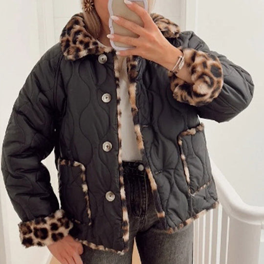 Damen Kunstfelljacke mit modischem Leopardenmuster und komfortablem Schnitt EB