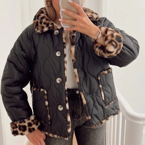 Damen Kunstfelljacke mit modischem Leopardenmuster und komfortablem Schnitt EB
