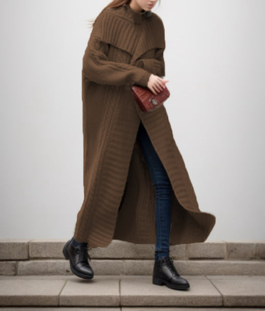 Damen Strickmantel mit strukturiertem Design und voluminösen Ärmeln EB