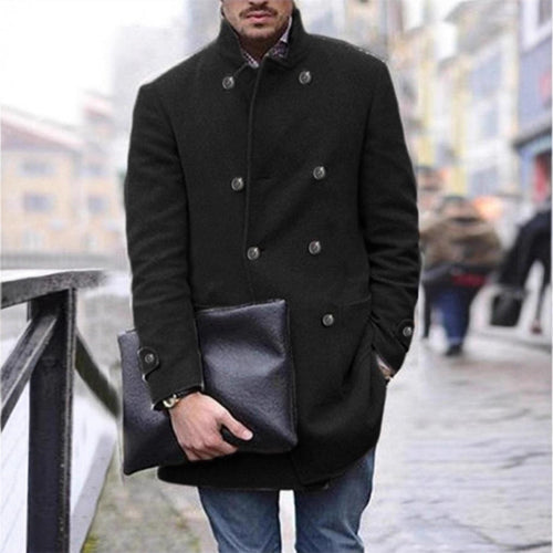 Herren eleganter Wintermantel mit doppelter Knopfleiste und wärmendem Innenfutter EB