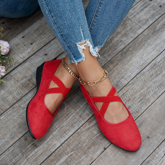 Damen Komfortable und elegante Ballerinas mit verstellbaren Kreuzriemen EB