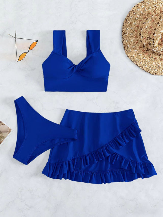Damen Freizeit-Bikini-Set mit Wickelrock und stützenden Trägern EB