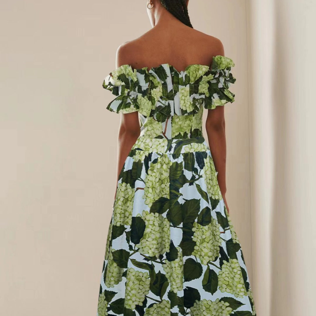 Damen Einteiler Badeanzug mit voluminösen Rüschendetails und floralem Design EB