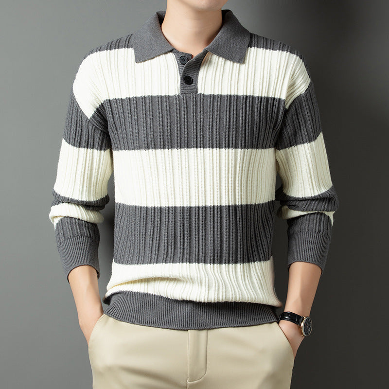 Herren Pullover aus strukturiertem Rippenstrick mit Polokragen EB