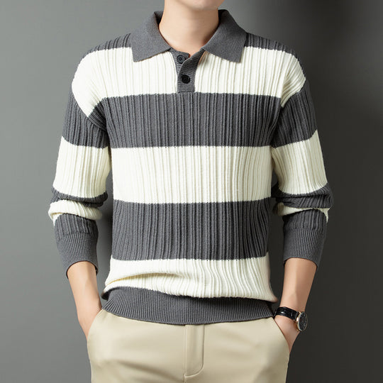 Herren Pullover aus strukturiertem Rippenstrick mit Polokragen EB