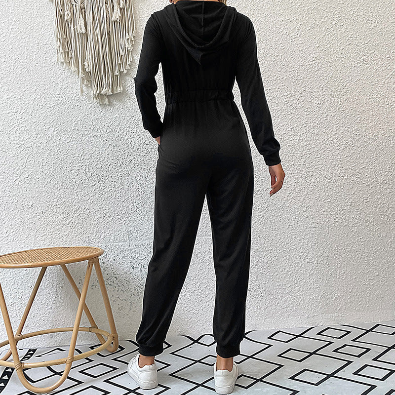 Damen lässiger Jumpsuit mit praktischem Reißverschluss und elastischem Taillenband EB