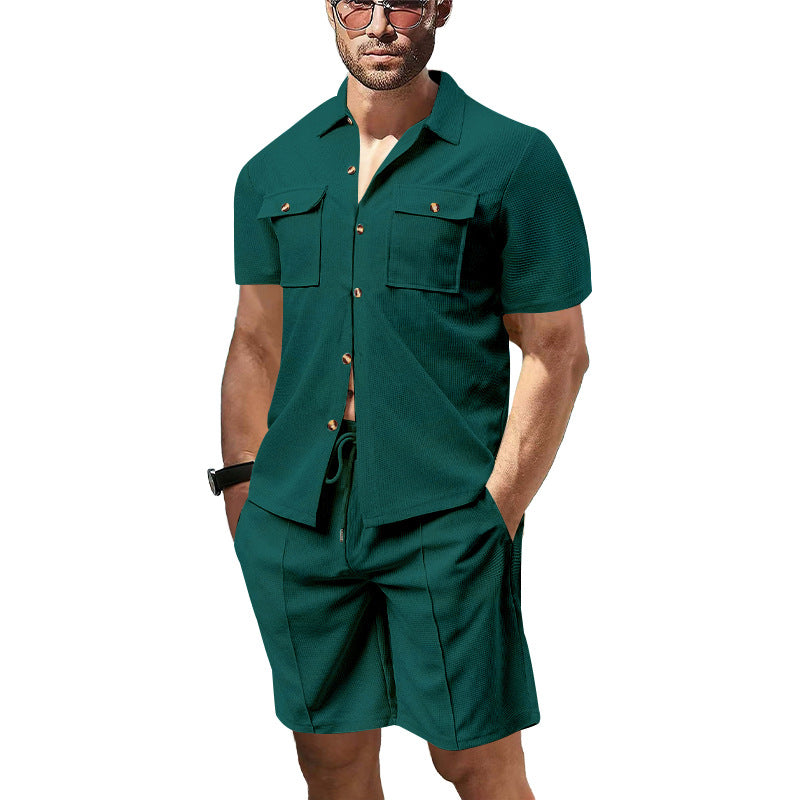Herren modisches Kurzarmhemd- und Shorts-Set mit praktischen Taschen und atmungsaktiver Struktur EB