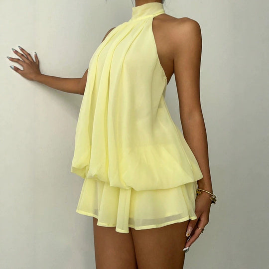 Damen luftiges Chiffon-Kleid mit asymmetrischem Schnitt EB