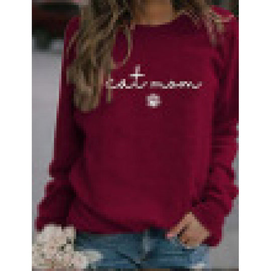 Damen Sweatshirt mit kreativem Katzenmama-Design EB