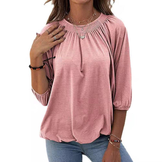 Damen leichtes Blusenshirt mit romantischem Puffärmel und lässigem Schnitt EB