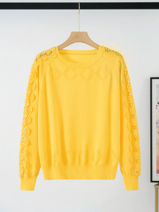 Damen Eleganter Pullover mit Spitzenärmeln und raffiniertem Design EB