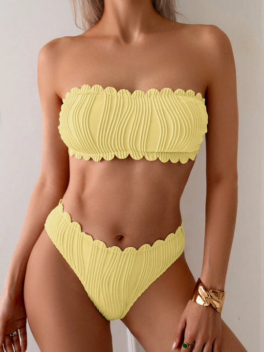Damen Bandeau-Bikini mit modischem Wellenmuster EB