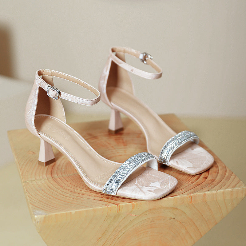 Damen elegante Sandaletten mit funkelndem Riemendesign EB