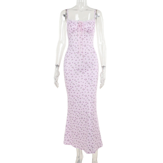 Damen Blumen-Midikleid mit verstellbaren Spaghettiträgern und eleganter Raffung EB