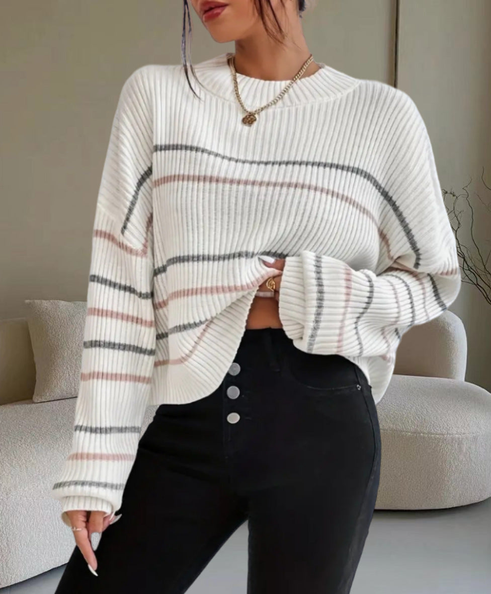 Damen Lässiger Strickpullover mit modischem Streifenmuster EB