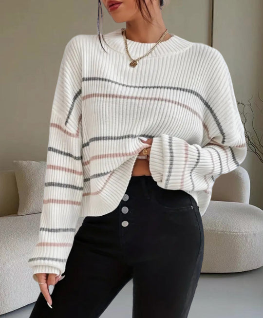 Damen Lässiger Strickpullover mit modischem Streifenmuster EB