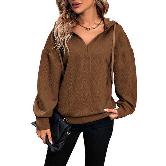 Damen Kapuzenpullover mit strukturiertem Zopfmuster EB