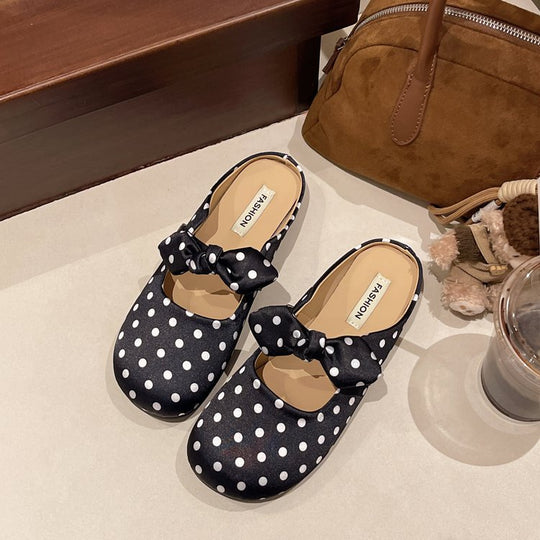 Damen elegante Mules mit Schleifenakzenten und Punktmuster EB