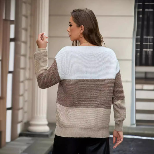 Damen Lässiger Strickpullover mit trendy Farbblockdesign und weitem Schnitt EB
