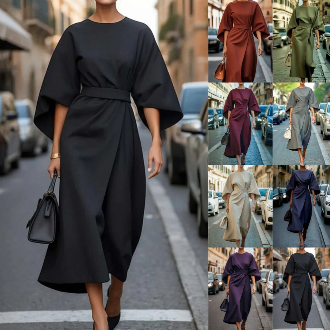 Damen Maxikleid mit voluminösen Ärmeln und Gürtel EB
