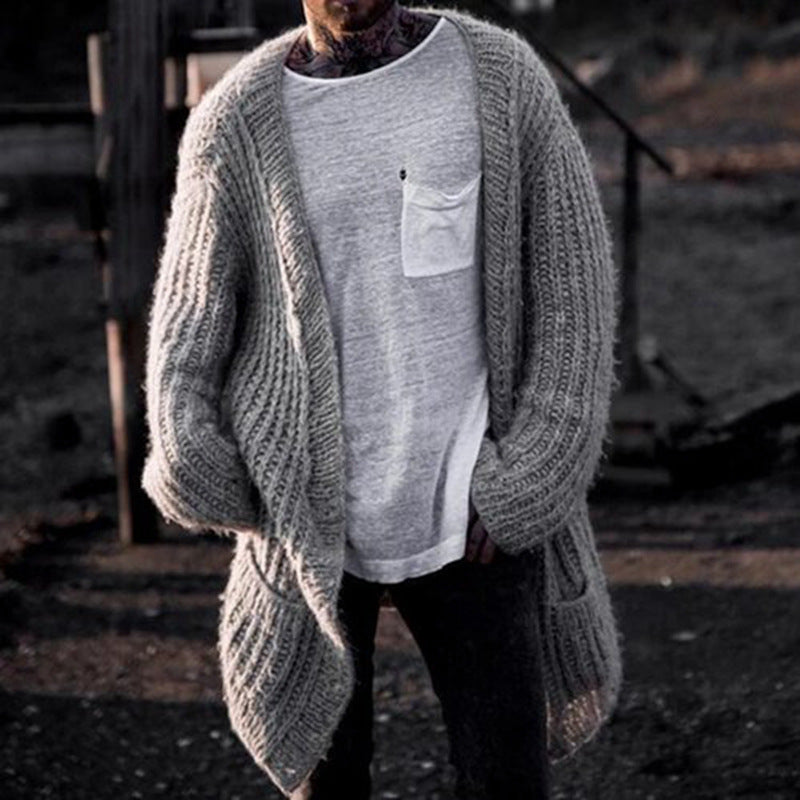 Herren Großer Strickcardigan mit tiefem Schnitt und strukturiertem Design EB