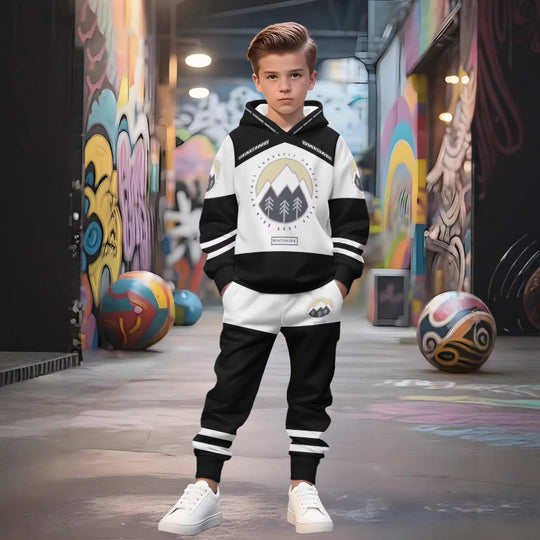 Unisex nan Kinder Jogginganzug mit Kapuzenpullover und detailreichem Auto-Print EB