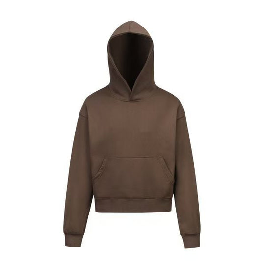 Damen nan kurzgeschnittener Boxy-Kapuzenpullover mit Kängurutasche und geripptem Komfortbund EB
