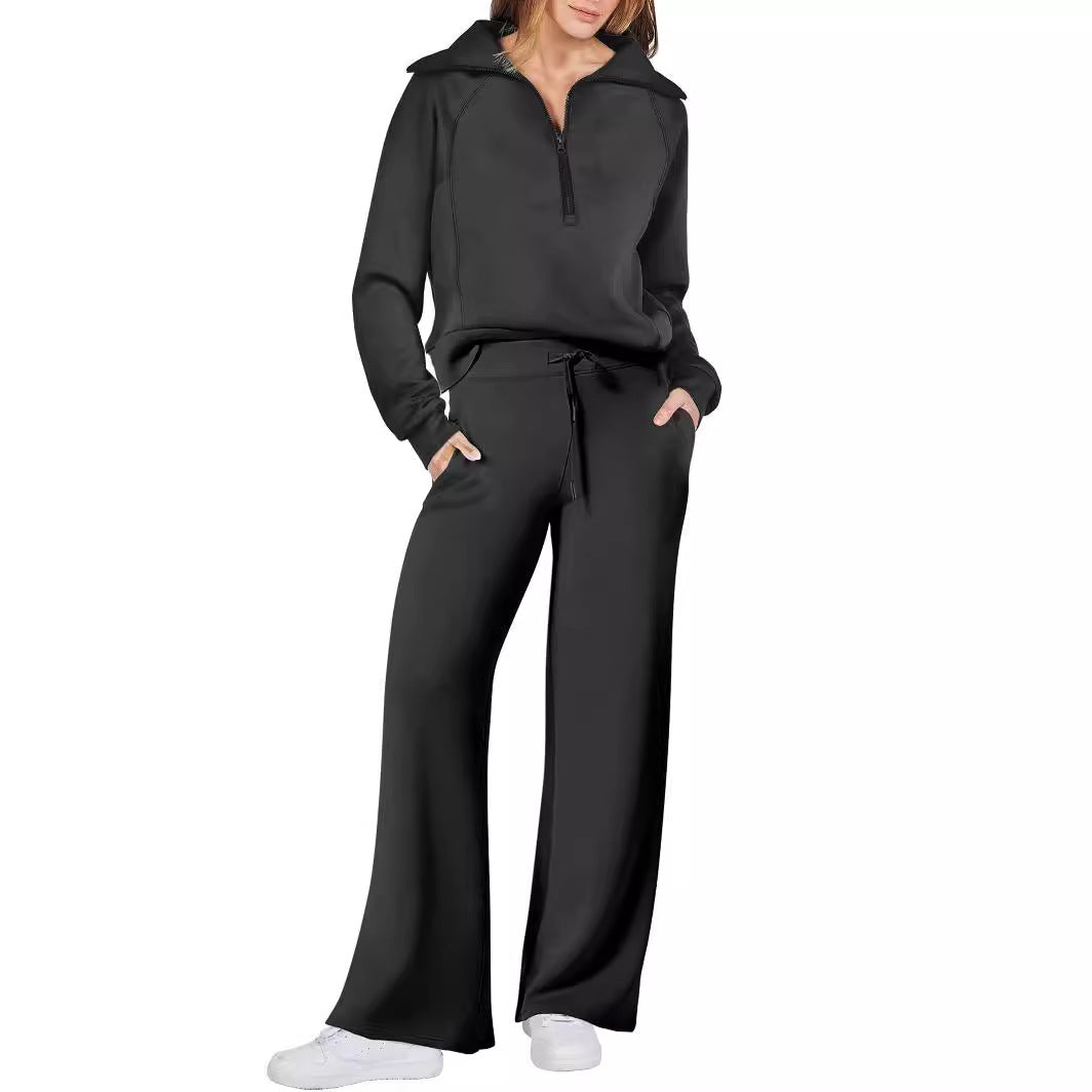 Damen Sportliches Set mit Reißverschluss und weiten Hosen EB