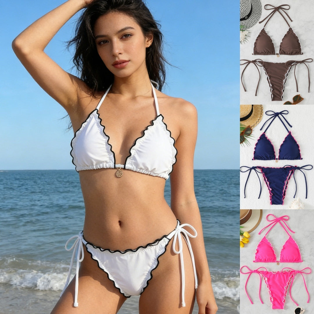 Damen Triangel-Bikini-Set mit verspieltem Rüschendetail EB