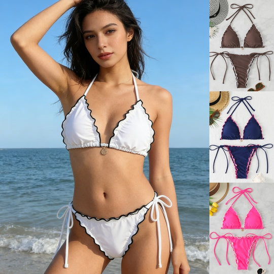 Damen Triangel-Bikini-Set mit verspieltem Rüschendetail EB