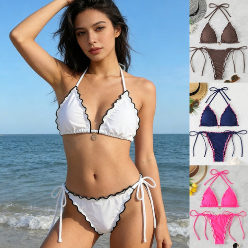 Damen Triangel-Bikini-Set mit verspieltem Rüschendetail EB