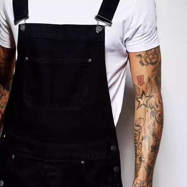 Herren lässige Denim-Latzhose mit verstellbaren Trägern und moderner Passform EB
